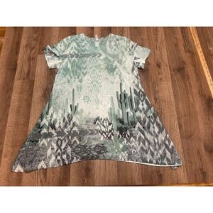 Sedona Shirt, Women's Size Small, Green White, Western, Long Sides